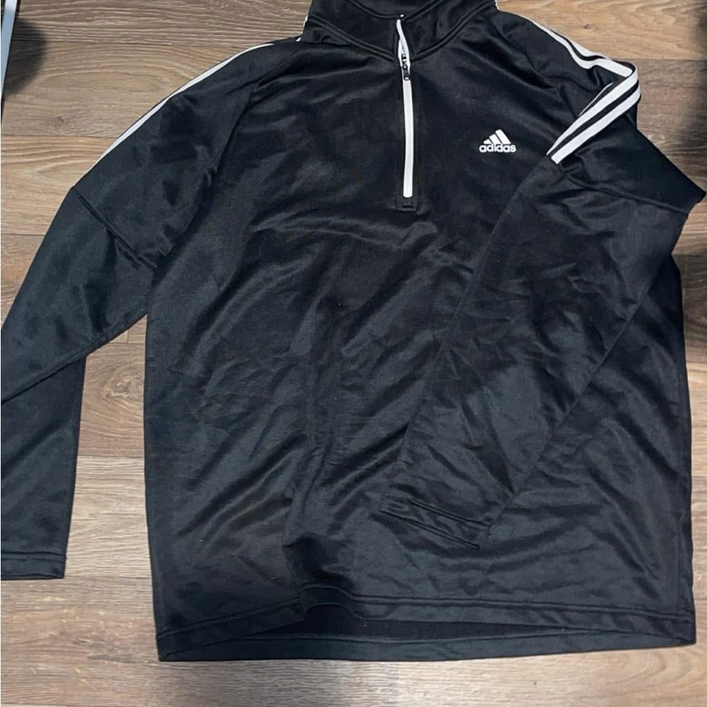 Adidas Black and White Quarter-Zip Top